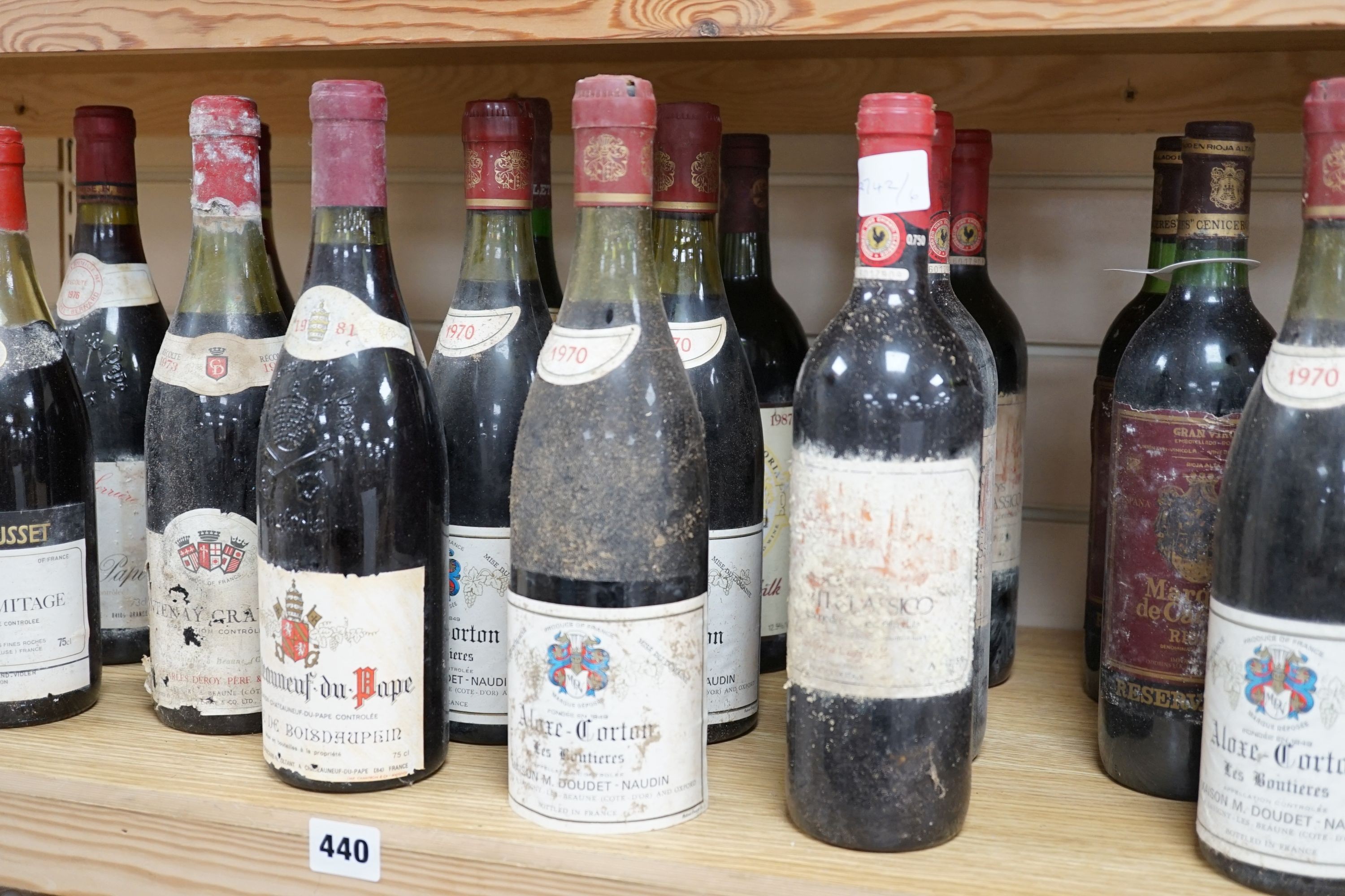 22 bottles of red wine including 2 bottles of Chateauneuf du Pape 1976, 4 bottles of Crozes Hermitage 1978 etc.